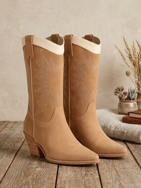 Desert Blaze Carmel Paneled Cowboy Boots